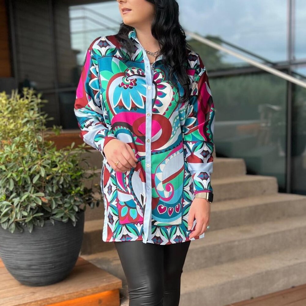 Zara Satin Effect Geometric Retro Print Tunic